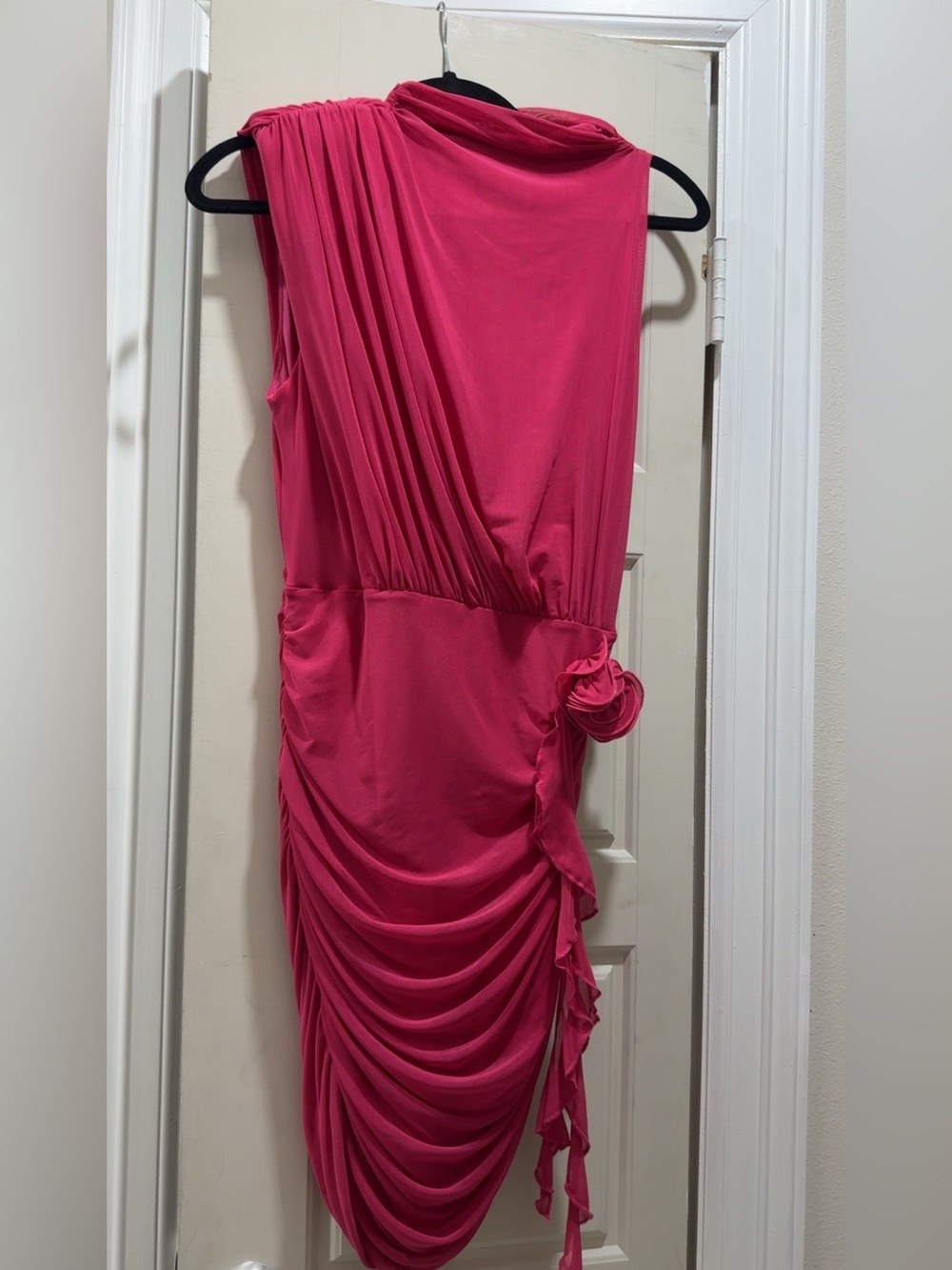 SHEIN One-Shoulder Ruched Hot Pink Cocktail Dress